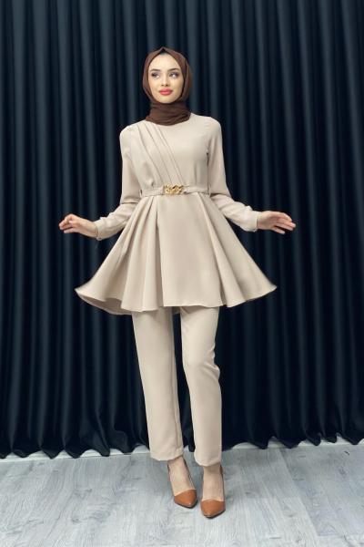 NURGÜL ZİNCİRLİ PANTOLONLU TAKIM Vizon