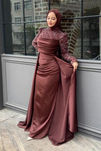 Meliha tesetür abiye Kahverengi
