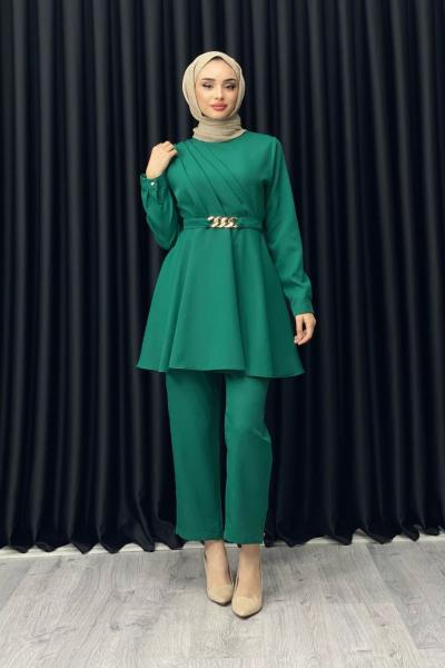 NURGÜL ZİNCİRLİ PANTOLONLU TAKIM Zümrüt