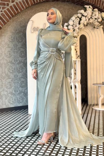 Güzide tesettür abiye Mint Yeşili
