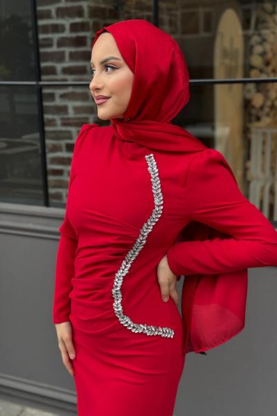 Jale Tesettür Abiye Kırmızı