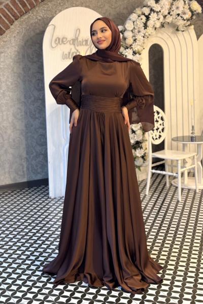 Candan Tesettür Abiye Kahverengi