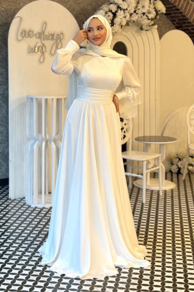 Candan Tesettür Abiye Beyaz