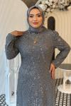Kübra Tesettür Kalem Abiye Gri