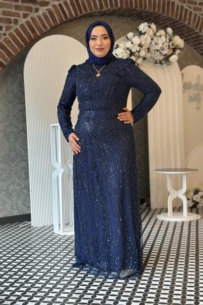 Müjgan Tesettür Abiye Lacivert
