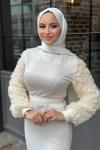 Azra Tesettür Elbise Ekru