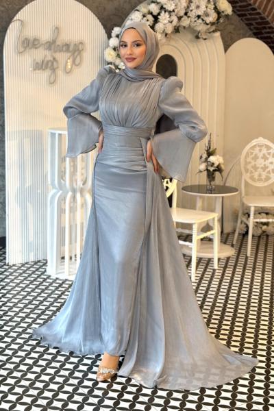 Öykü Tesettür Abiye Gri