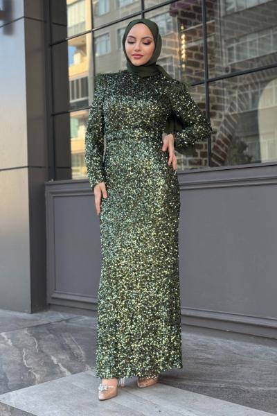 Nilsu Payetli Kalem abiye Haki