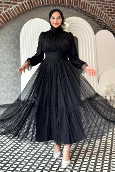 Melisa Tül abiye Siyah