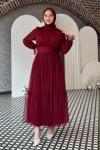 Melisa Tül abiye Bordo