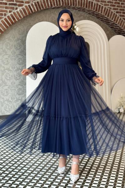 Melisa Tül abiye Lacivert