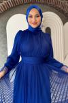 Melisa Tül abiye Saks Mavisi