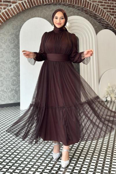 Melisa Tül abiye Acı Kahve