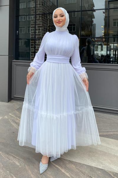Melisa Tül abiye Beyaz