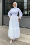 Melisa Tül abiye Beyaz