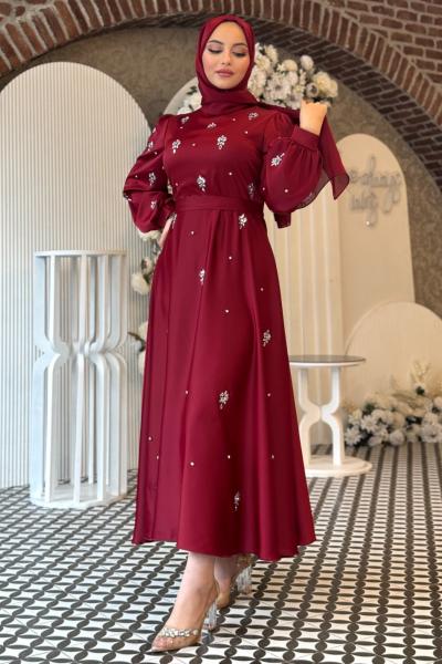 Bircan Tesettür Abiye Bordo