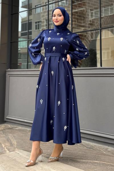 Bircan Tesettür Abiye Lacivert