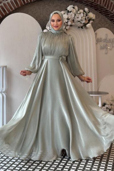 Belinay tesettür abiye Mint Yeşili