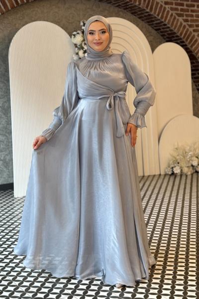 Nehir Tesettür Abiye Gri