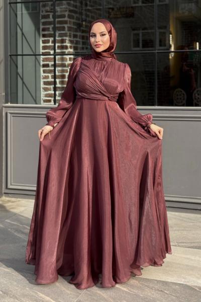 Sudenaz Tesettür Abiye Kahverengi