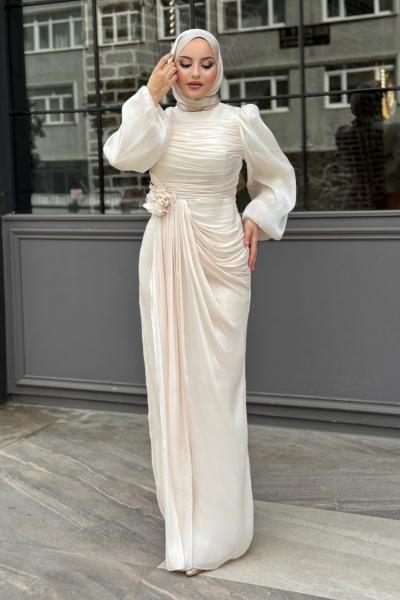 Talya Tesettür Abiye Bej