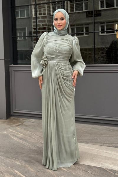 Talya Tesettür Abiye Mint Yeşili