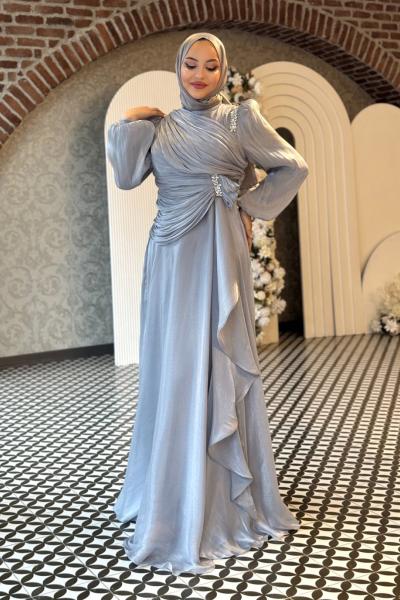 Cansu Tesettür Abiye Gri