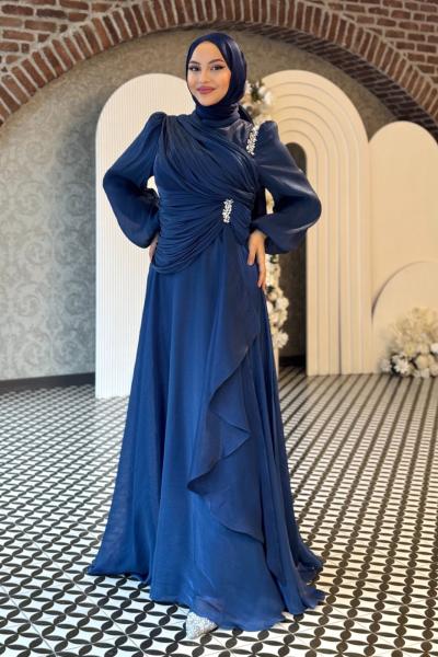 Cansu Tesettür Abiye Lacivert