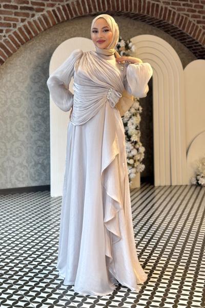 Cansu Tesettür Abiye Taş Rengi