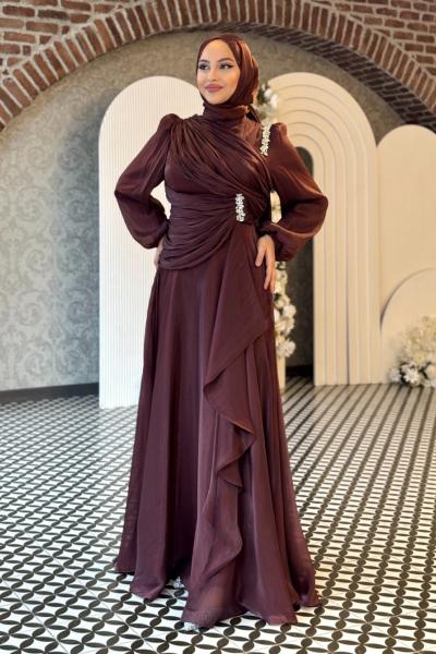 Cansu Tesettür Abiye Kahverengi
