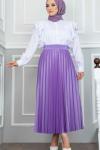 SEÇİL DERİ GÖRÜNÜMLÜ ETEK Lila