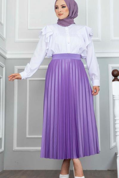 SEÇİL DERİ GÖRÜNÜMLÜ ETEK Lila