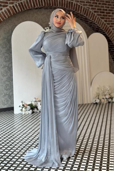 Derin Tesettür Abiye Gri