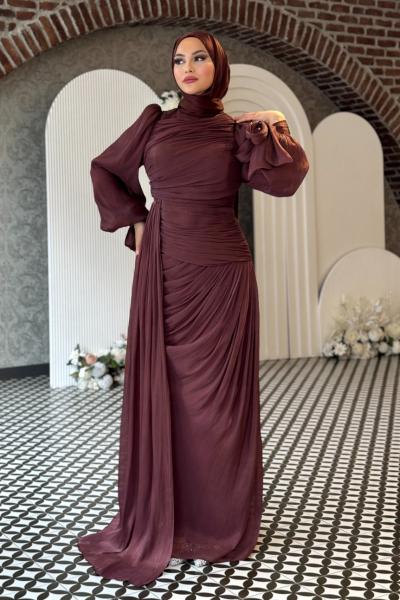 Derin Tesettür Abiye Kahverengi