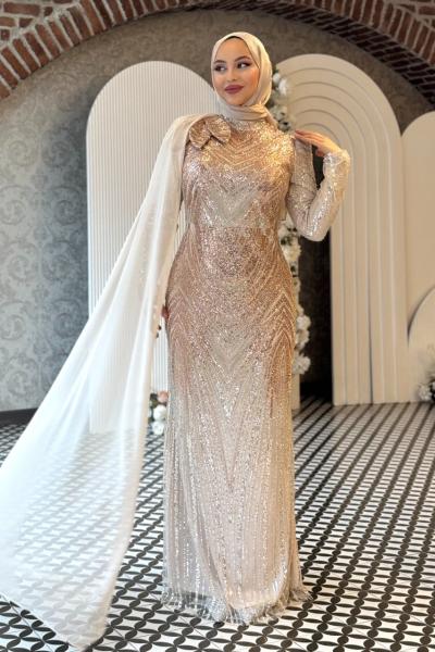 Petek Tesettür Abiye Taş Rengi