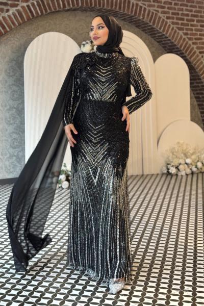 Petek Tesettür Abiye Siyah