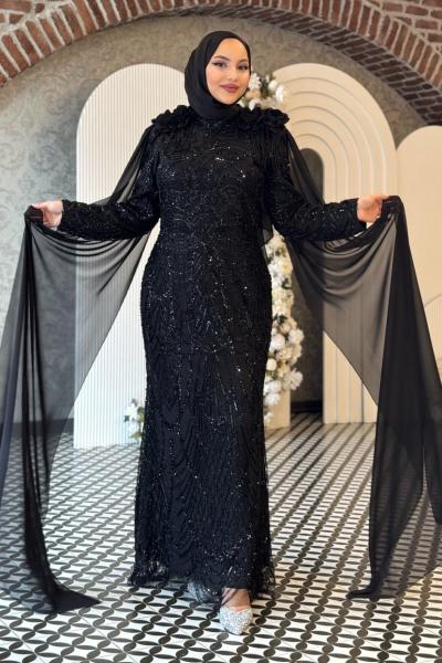 Çiçek Tesettür Abiye Siyah