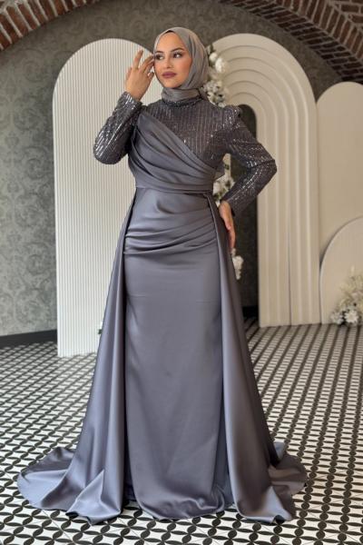 Suna Tesettür Abiye Gri