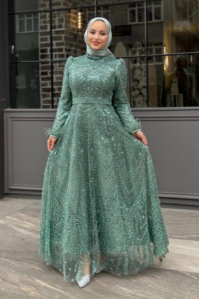 Hürrem Tesettür Abiye Mint Yeşili