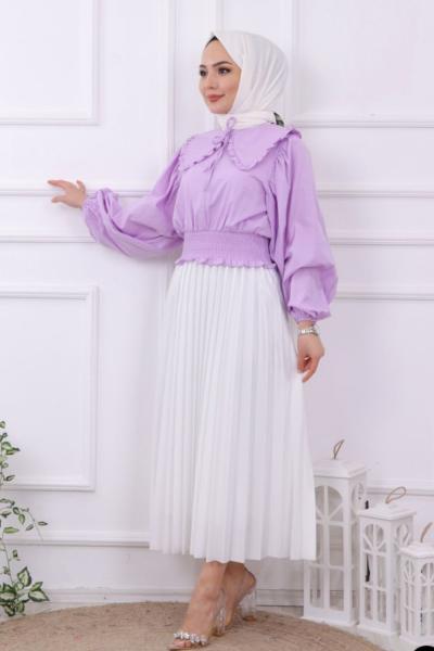 SEÇİL DERİ GÖRÜNÜMLÜ ETEK Beyaz