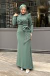 Luna Tesettür Abiye Mint Yeşili