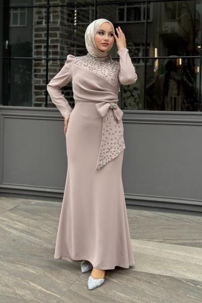 Luna Tesettür Abiye Taş Rengi