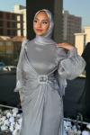 Güzide Tesettür Abiye Gri