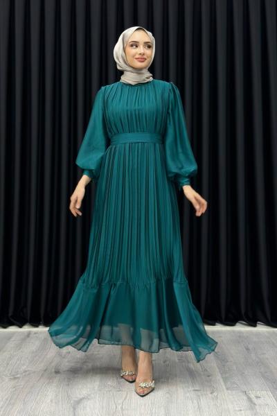Ebru Piliseli Jan Jan Abiye Tesettür Yeşil