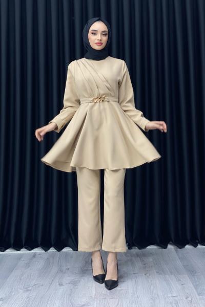 NURGÜL ZİNCİRLİ PANTOLONLU TAKIM Bej