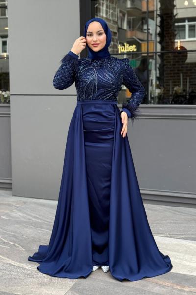 Linda Tesettür Abiye Lacivert