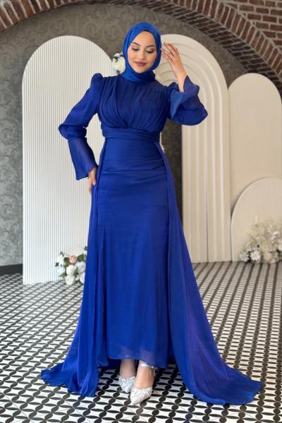 Öykü Tesettür Abiye Saks Mavisi