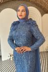 Çiçek Tesettür Abiye Mavi