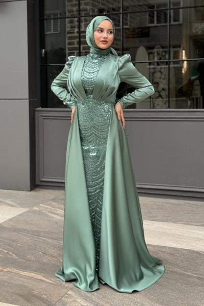 Zuhal Tesettür Abiye Mint Yeşili