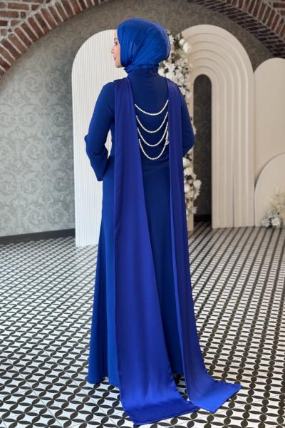 Gökçe Tesettür Abiye Saks Mavisi